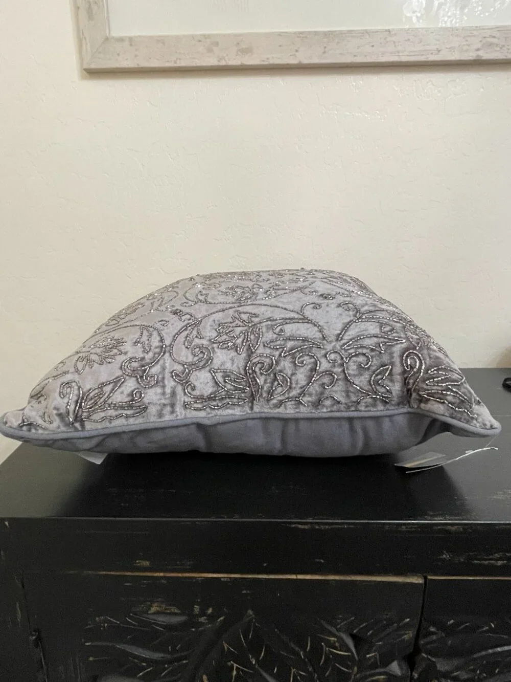New Kensington Gardens Amelia Velvet Beaded Pillow Gray 20